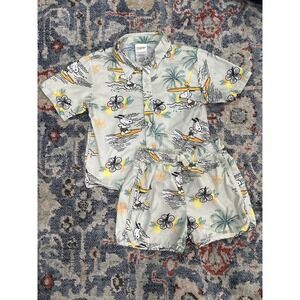 Peanuts Snoopy Hawaiian Set Boys 4T Mint Green Tropical Surf Outfit EUC